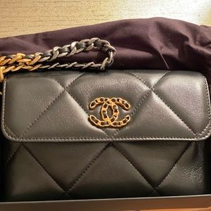 Brand new, never worn Chanel 19 Black Wristlet Pouch 21B Absolutely Adorable!